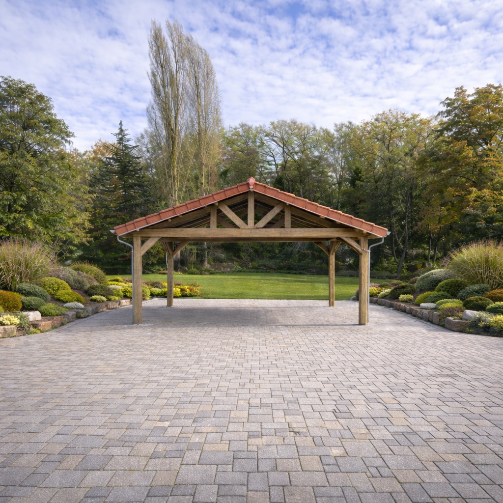 Carport en bois double pente
