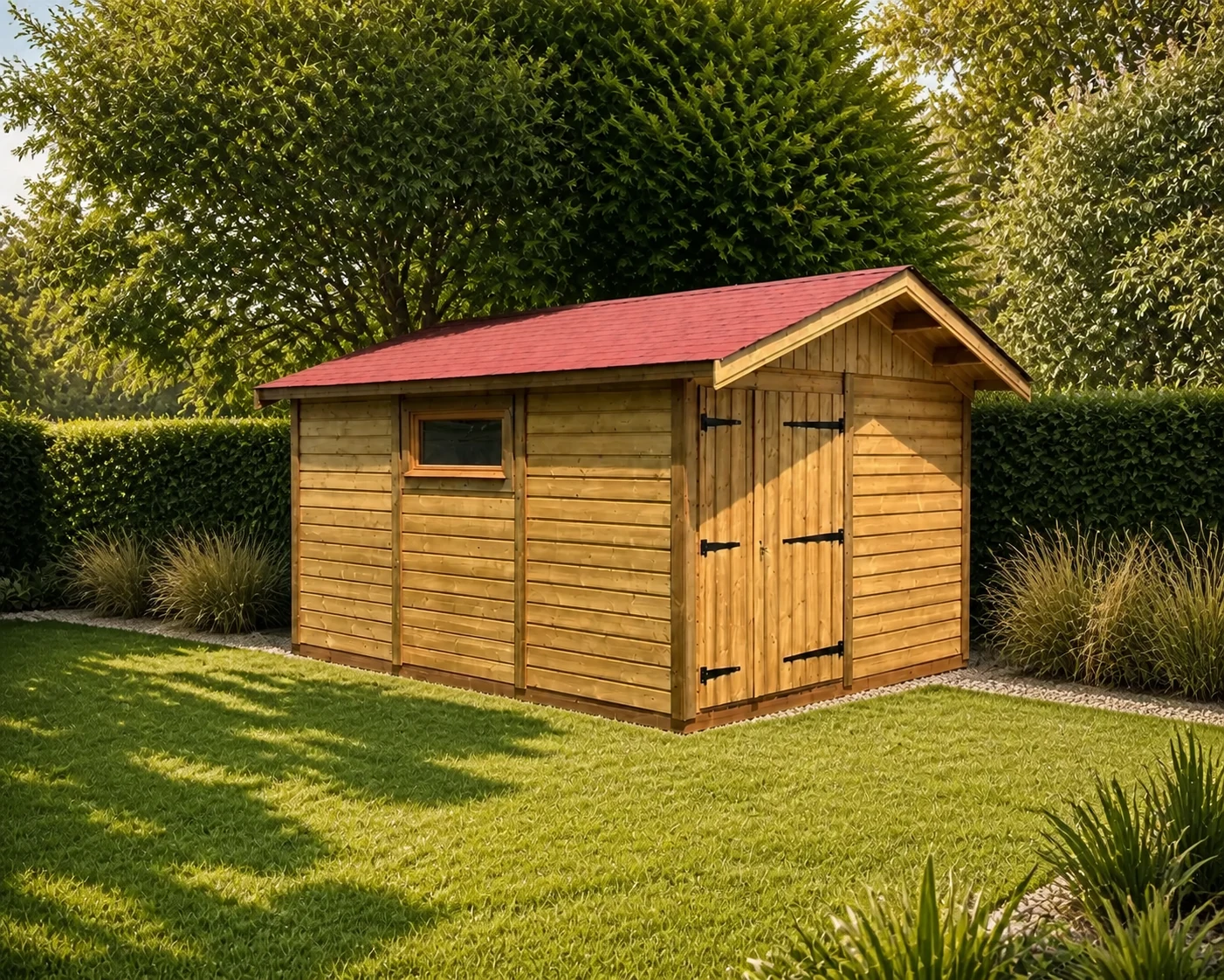 Grand abri de jardin double pente en bois fabriqué sur mesure par Living Concept