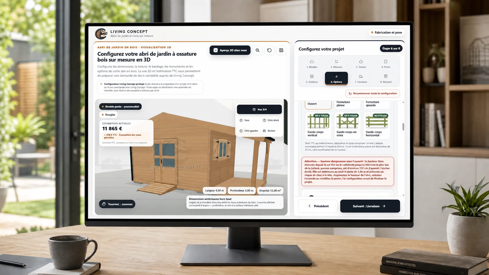 Configurateur 3D Living Concept pour créer un abri de jardin sur mesure